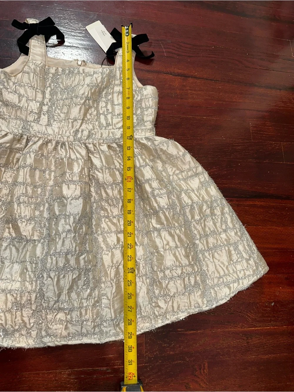 A Loves A Cream Metallic Lace-Trim Party Dress with Black Bows